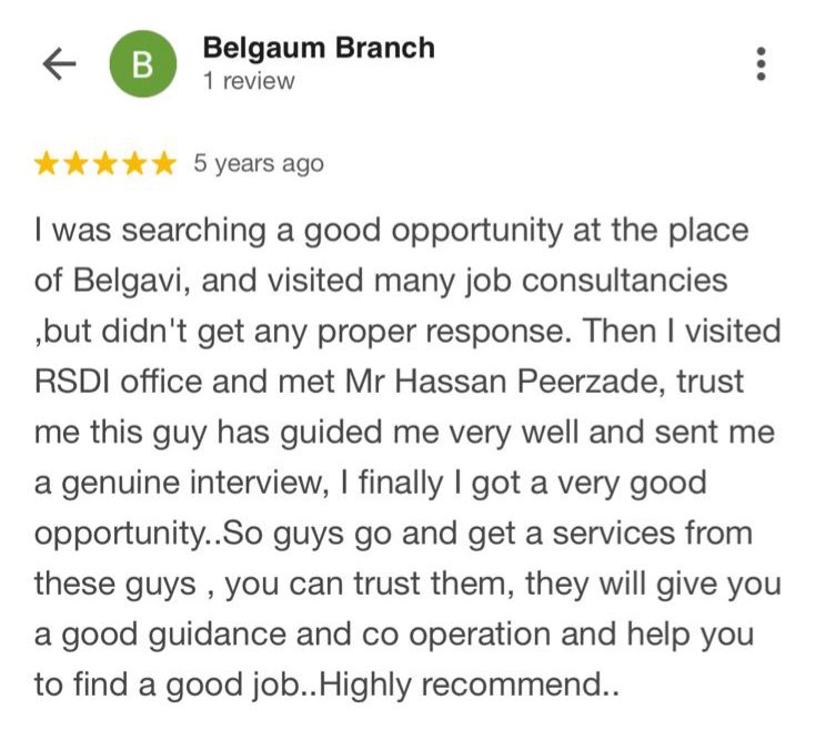 Google review for RSDI India training