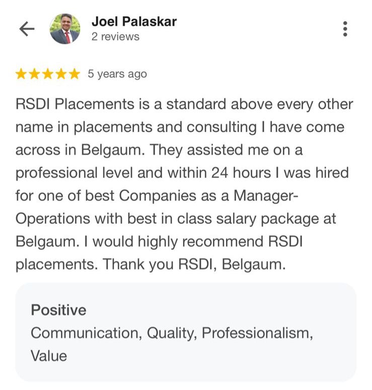 5 star review for RSDI India
