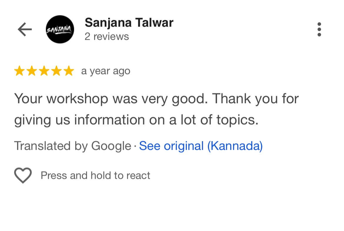 Google review praising RSDI India training
